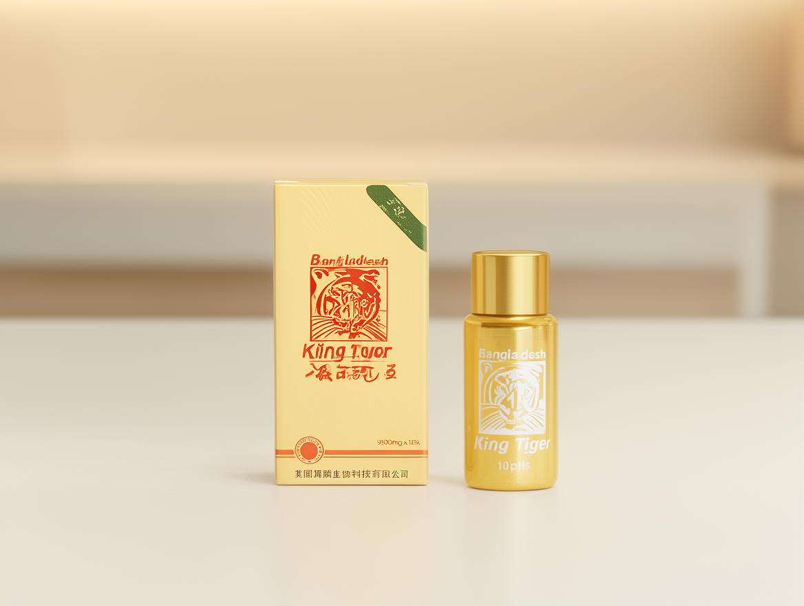 Place the King Tiger 9800mg x 10 pills supplement bottle and box (Bottle: approx