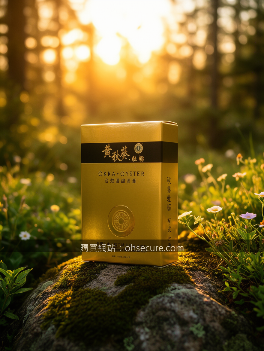 GOLDEN HOUR OUTDOOR with natural bokeh. Place the Okra Oyster Extract Capsules B